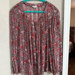 Lucky Brand Coral and Black Floral Blouse